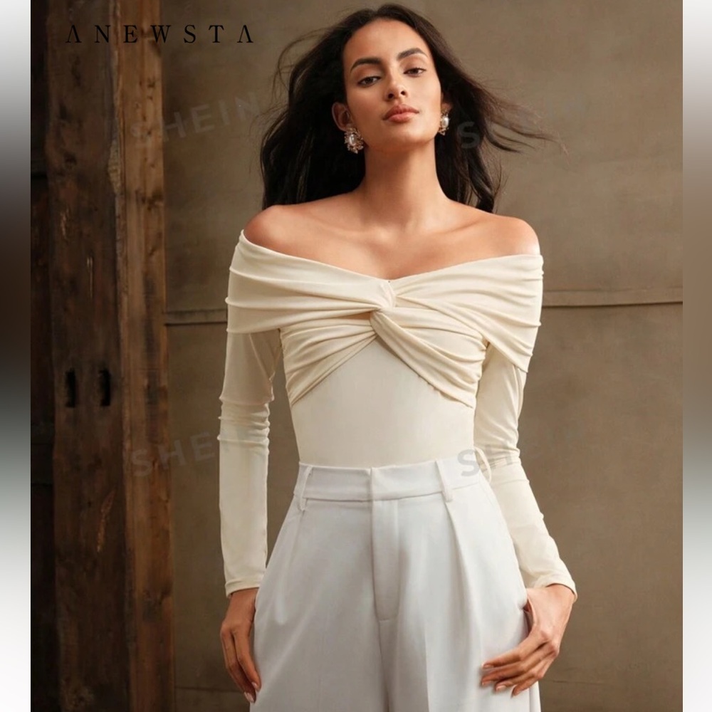 SHEIN Cream Off-Shoulder Bodysuit